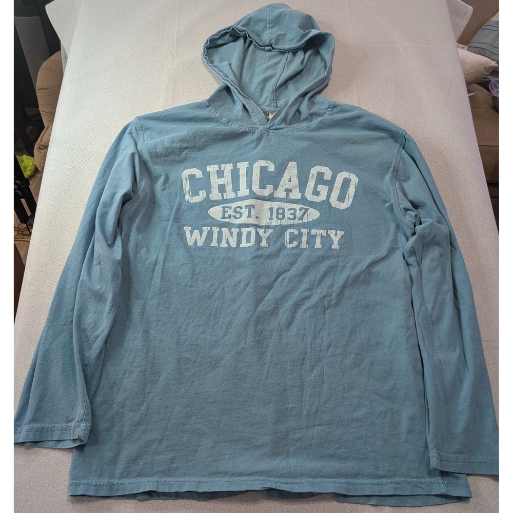 Luba's Active Wear Hooded T-Shirt Women XL Blue Excellent Chicago Windy City